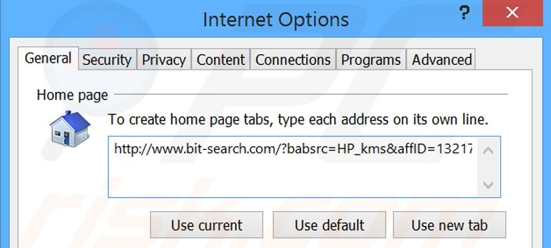 Eliminando bit-search.com de la página de inicio de Internet Explorer