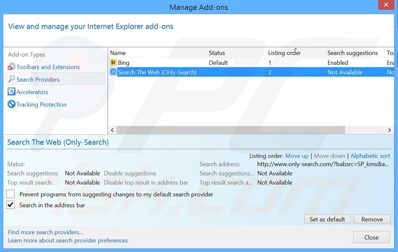 Eliminando bit-search.com del motor de búsqueda por defecto de Internet Explorer