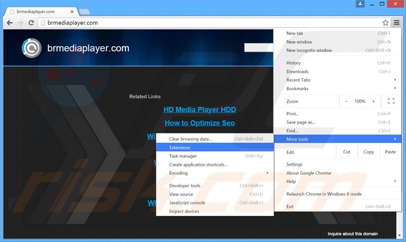 Eliminando los anuncios de Br Media Player de Google Chrome paso 1