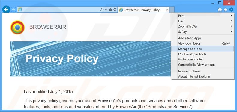 Eliminando los anuncios de BrowserAir de Internet Explorer paso 1