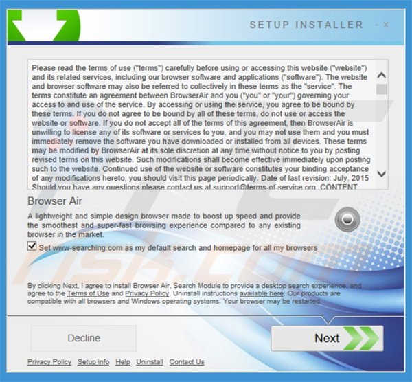 Instaladores engañosos usados para distribuir el software publicitario BrowserAir