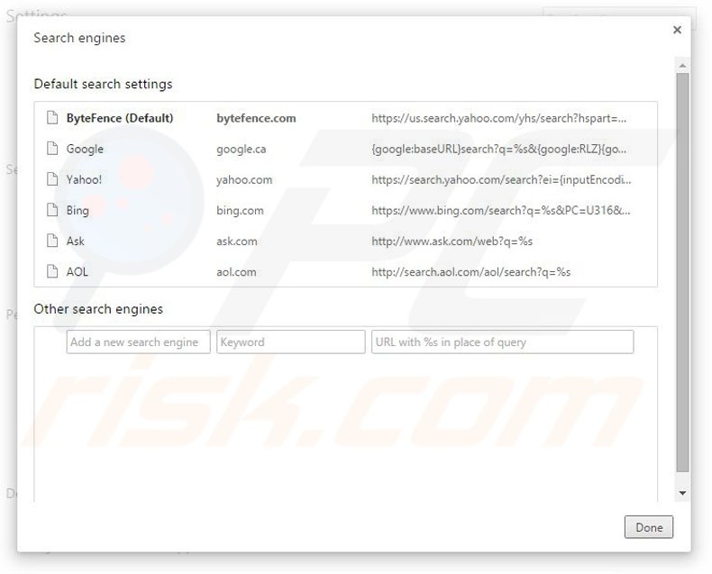 Eliminando ByteFence del motor de búsqueda por defecto de Google Chrome