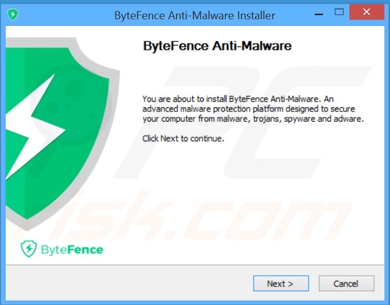 Asistente de instalación de la aplicación ByteFence