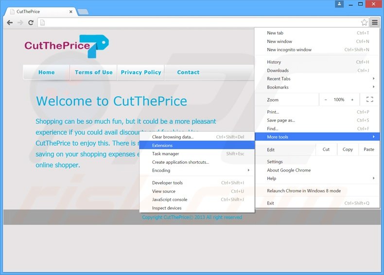 Eliminando los anuncios CutThePrice de Google Chrome paso 1