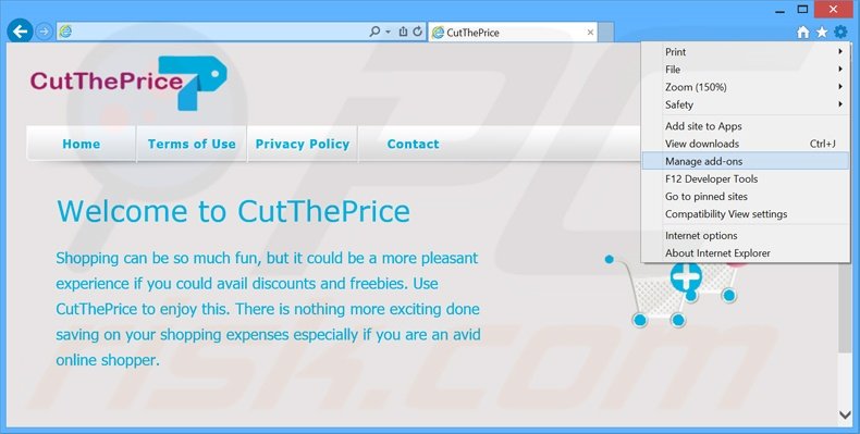 Eliminando los anuncios de CutThePrice de Internet Explorer paso 1