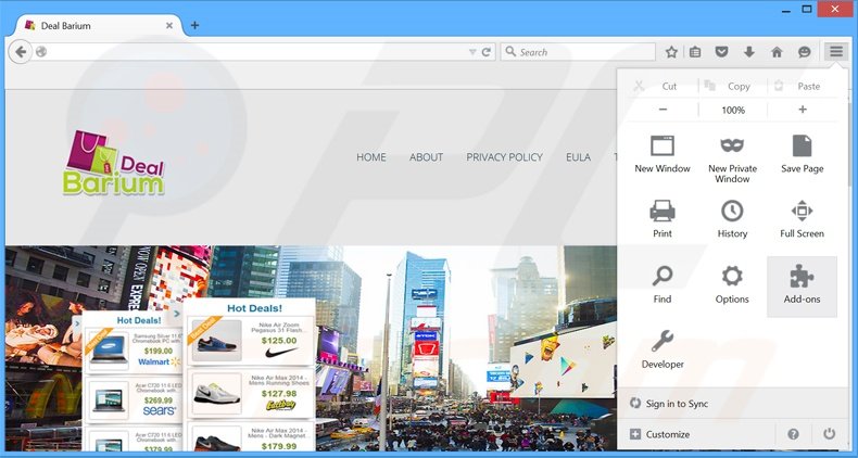 Eliminando los anuncios de deal Barium de Mozilla Firefox paso 1