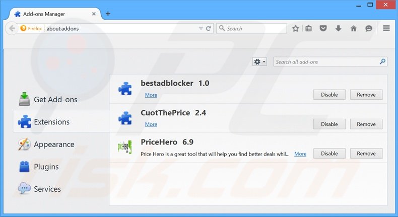 Eliminando los anuncios de deal Barium de Mozilla Firefox paso 2