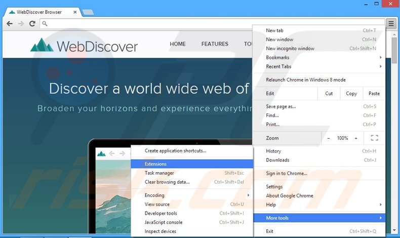 Eliminando los anuncios WebDiscover de Google Chrome paso 1