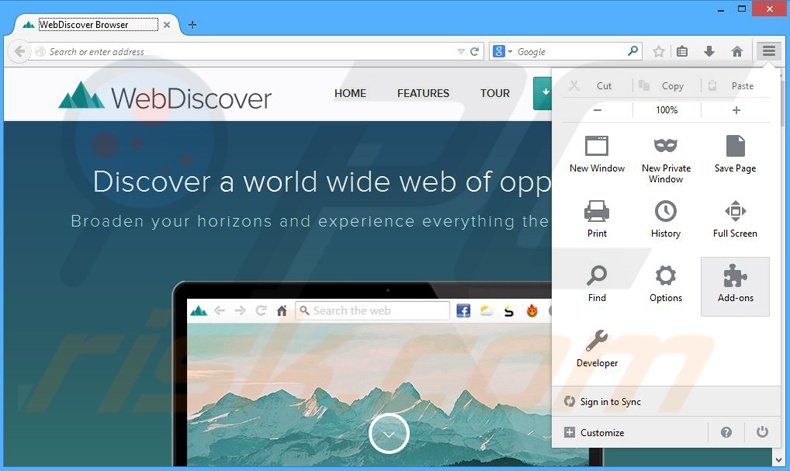 Eliminando los anuncios WebDiscover de Mozilla Firefox paso 1