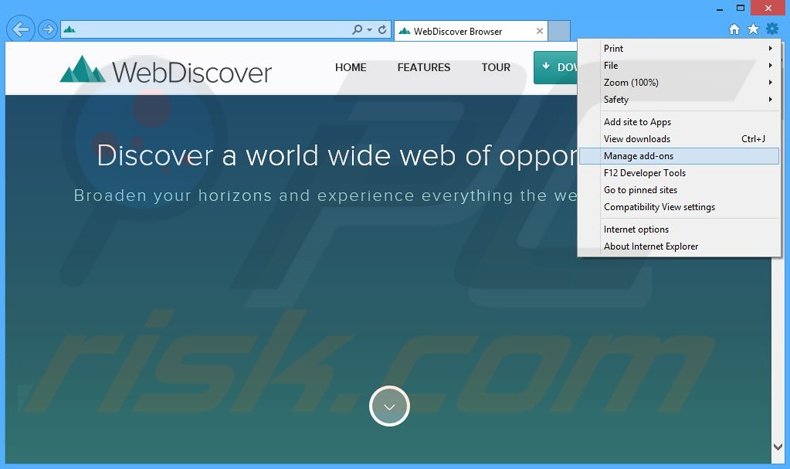 Eliminando los anuncios de WebDiscover de Internet Explorer paso 1