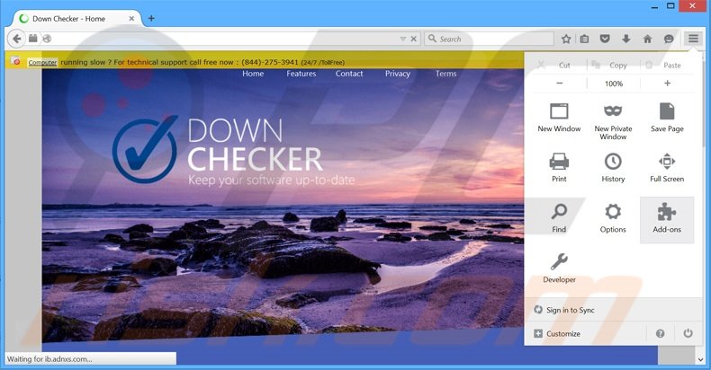 Eliminando los anuncios de Down Checker de Mozilla Firefox paso 1