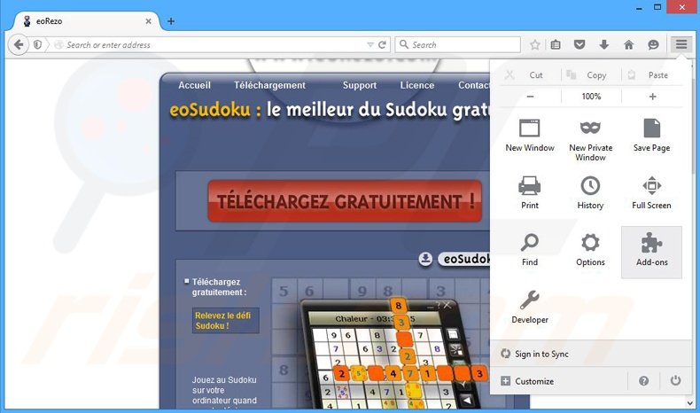 Eliminando los anuncios eoRezo de Mozilla Firefox paso 1