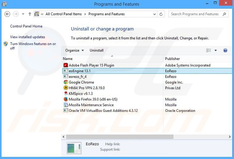 desinstalar el adware eoRezo del Panel de control