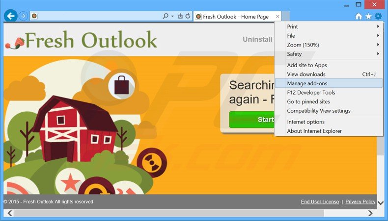 Eliminando los anuncios de Fresh Outlook de Internet Explorer paso 1