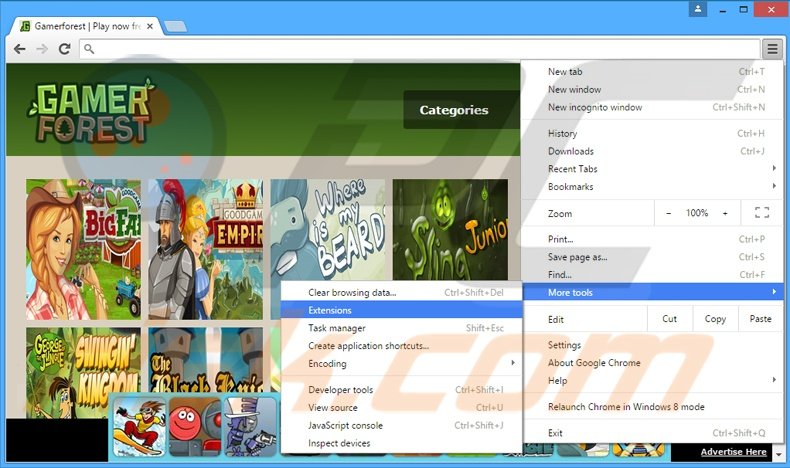 Eliminando los anuncios GamerForest de Google Chrome paso 1