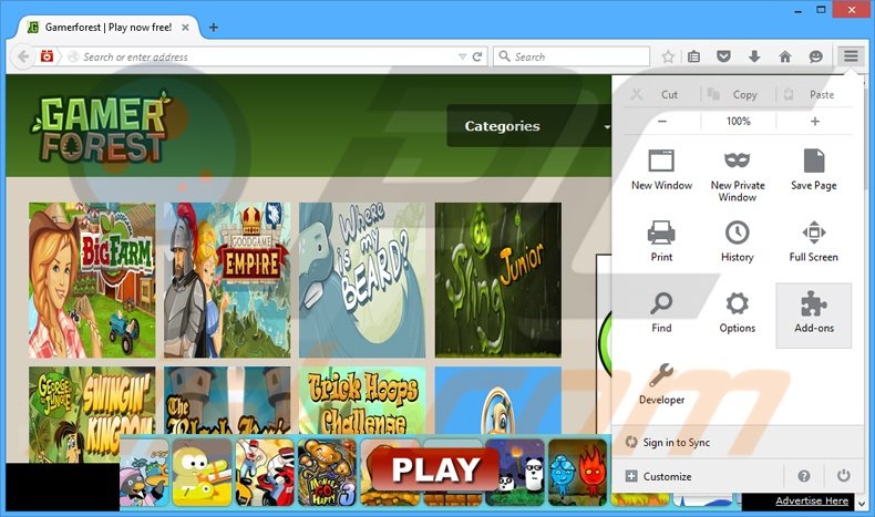 Eliminando los anuncios GamerForest de Mozilla Firefox paso 1