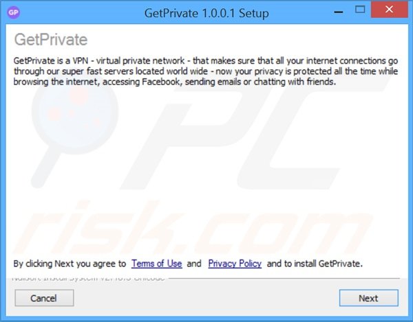 Instalador del software publicitario GetPrivate
