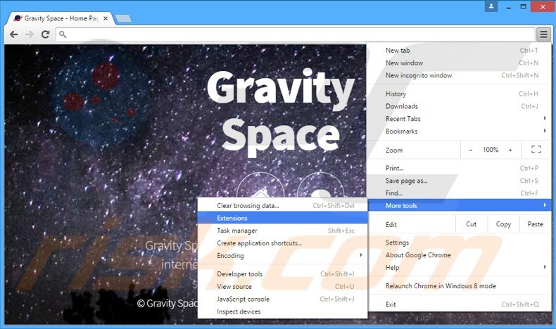 Eliminando los anuncios de Gravity Space de Google Chrome paso 1