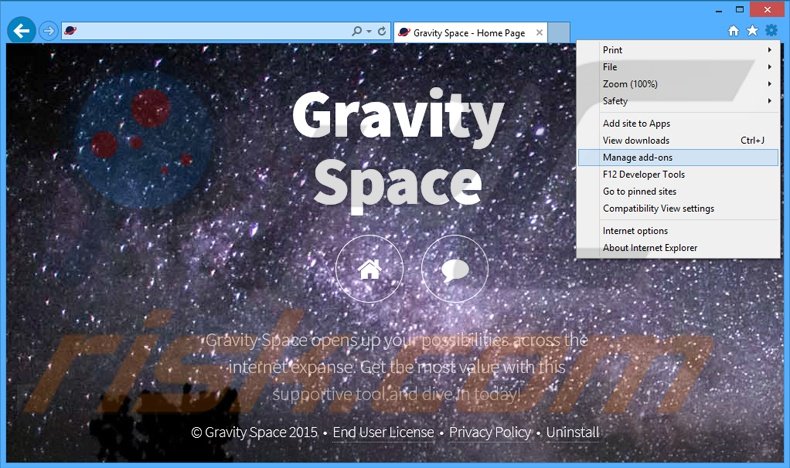 Eliminando los anuncios de Gravity Space de Internet Explorer paso 1
