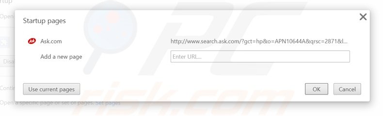 Eliminando search.ask.com de la página de inicio de Google Chrome