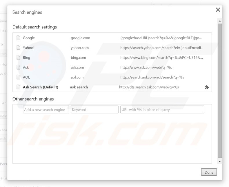 Eliminando search.ask.com del motor de búsqueda por defecto de Google Chrome