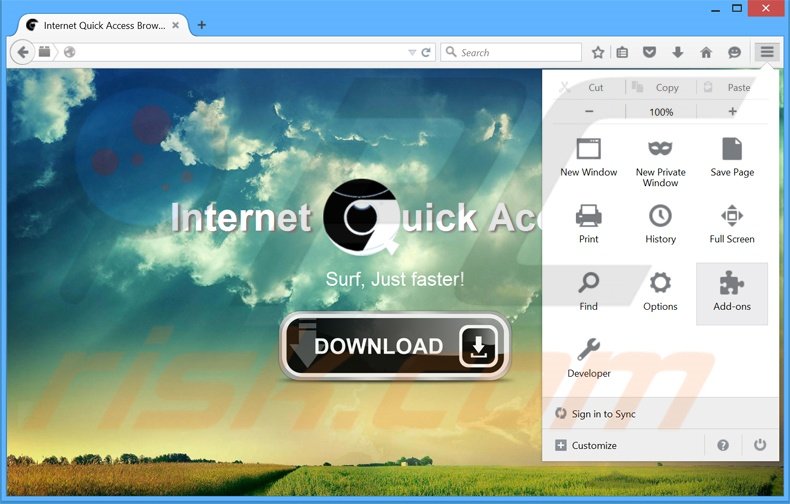 Eliminando los anuncios de Internet Quick Access de Mozilla Firefox paso 1