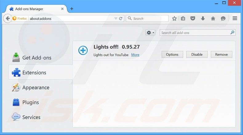 Eliminando Lights Off de Mozilla Firefox paso 2