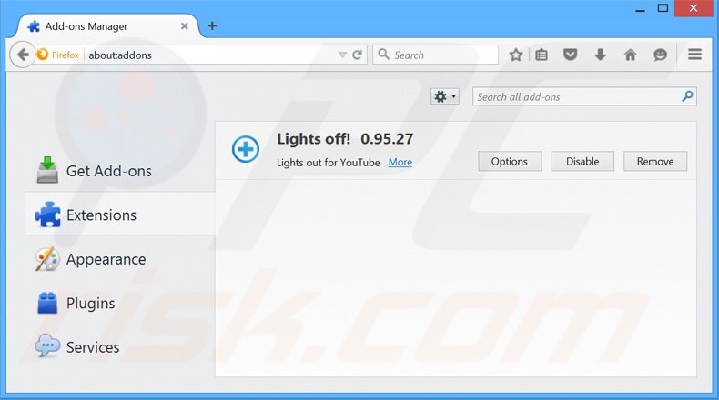 Eliminando Lights Off de Mozilla Firefox paso 2