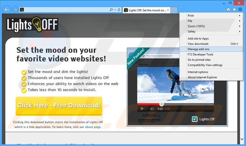 Eliminando Lights Off de Internet Explorer paso 1