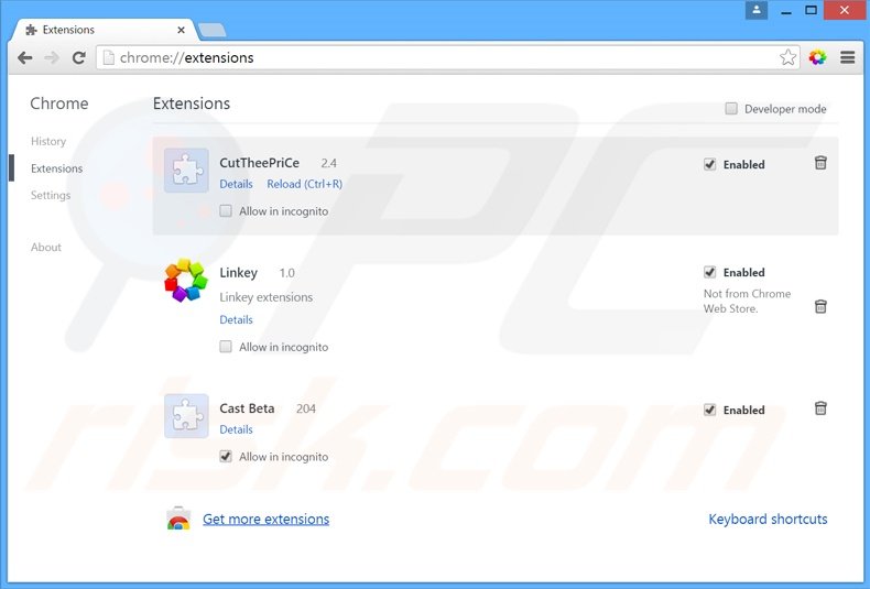 Eliminando las extensiones relacionadas con linkeyproject.com de Google Chrome