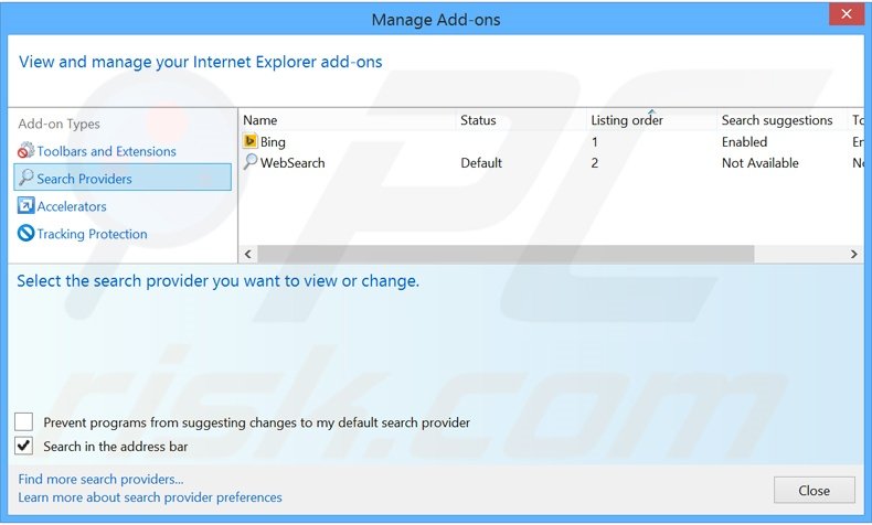 Eliminando linkeyproject.com del motor de búsqueda por defecto de Internet Explorer