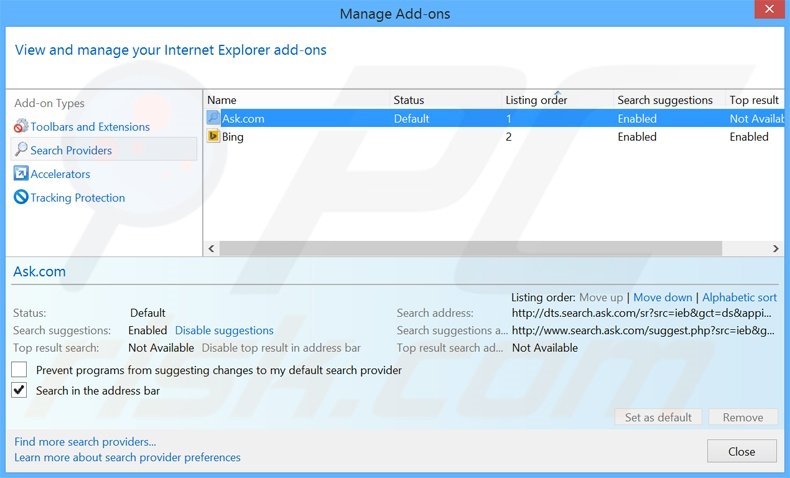 Eliminando MusicBox del motor de búsqueda por defecto de Internet Explorer