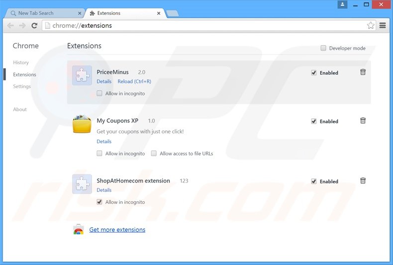 Eliminando las extensiones relacionadas con search.mycouponsxp.com de Google Chrome