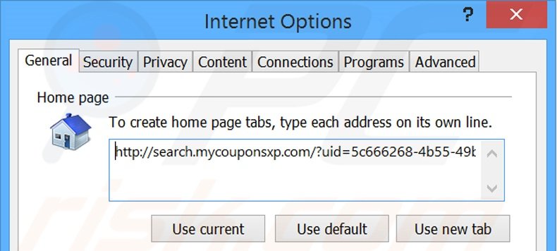 Eliminando search.mycouponsxp.com de la página de inicio de Internet Explorer