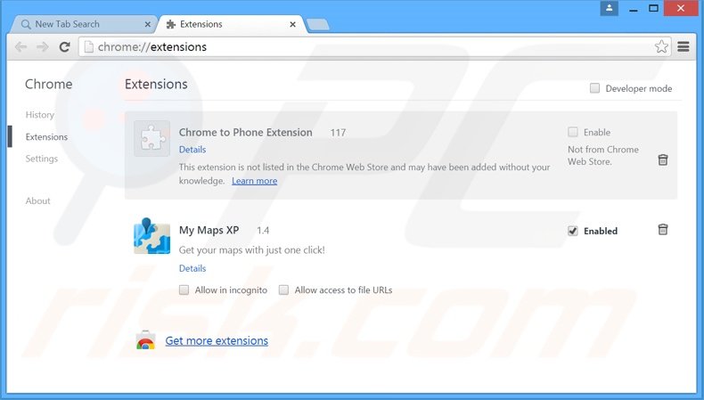 Eliminando las extensiones relacionadas con search.mymapsxp.com de Google Chrome