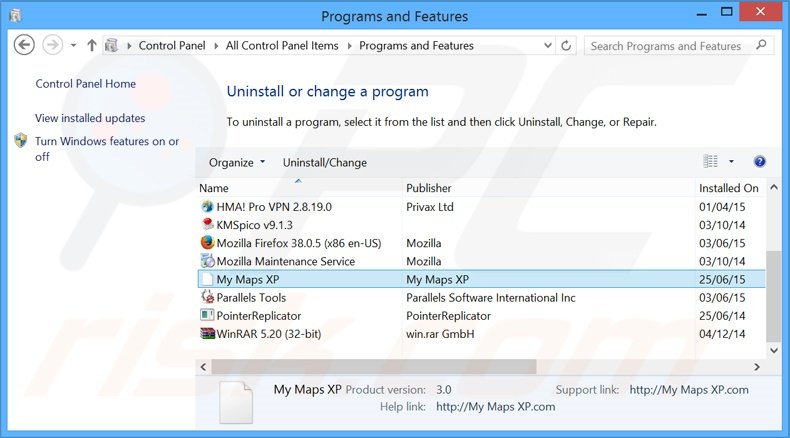 desinstalar el secuestrador de navegadores search.mymapsxp.com desde el Panel de control