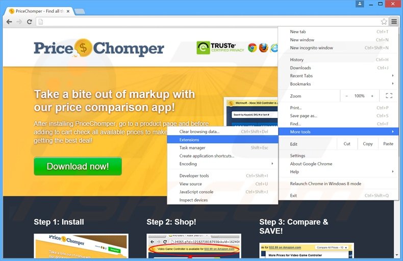 Eliminando los anuncios PriceChomper de Google Chrome paso 1