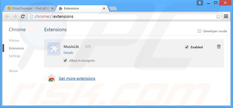 Eliminando los anuncios PriceChomper de Google Chrome paso 2