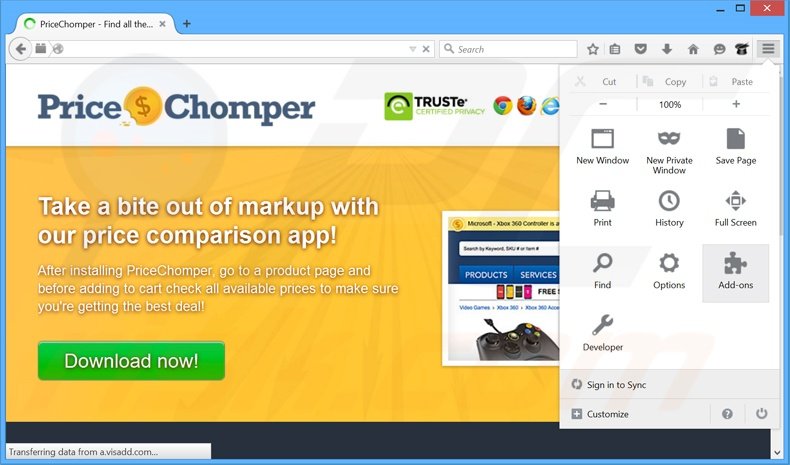 Eliminando los anuncios PriceChomper de Mozilla Firefox paso 1