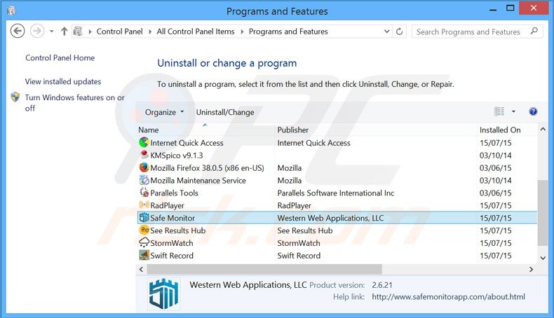 desinstalar el adware Safe monitor del Panel de control