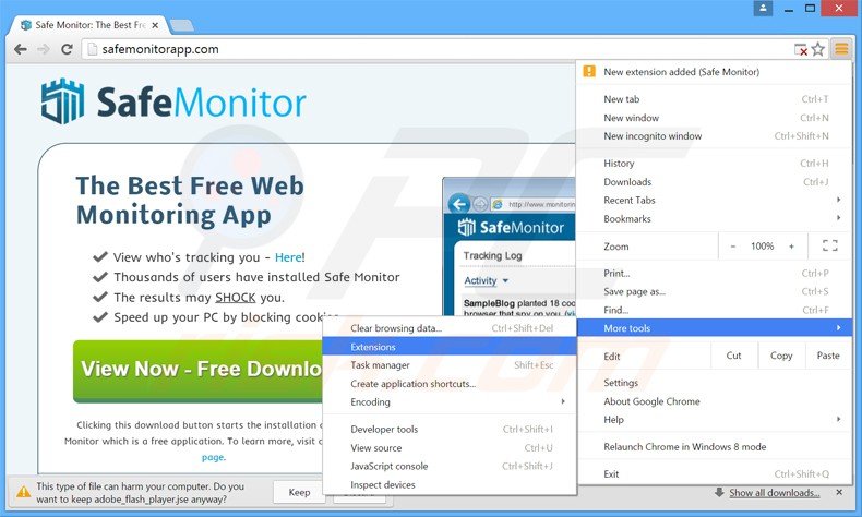 Eliminando los anuncios de safe monitor de Google Chrome paso 1