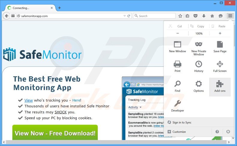 Eliminando los anuncios de safe monitor de Mozilla Firefox paso 1