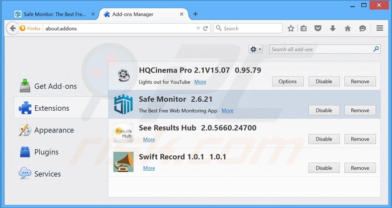 Eliminando los anuncios de safe monitor de Mozilla Firefox paso 2