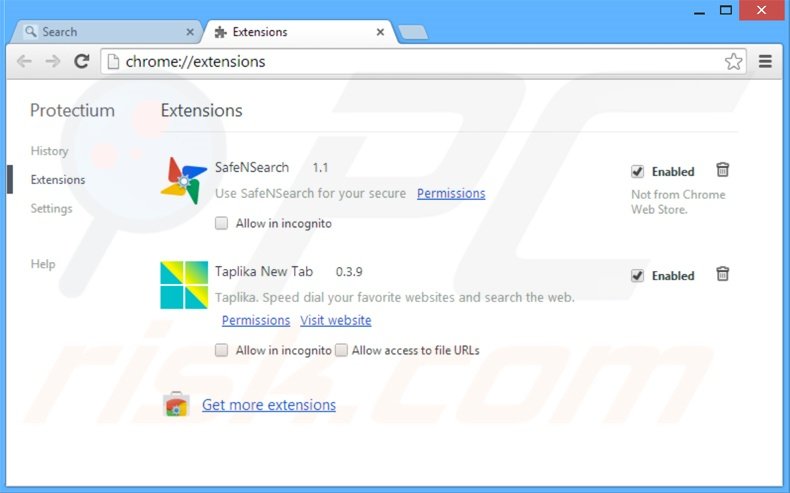Eliminando las extensiones relacionadas con safebrowsesearch.com de Google Chrome