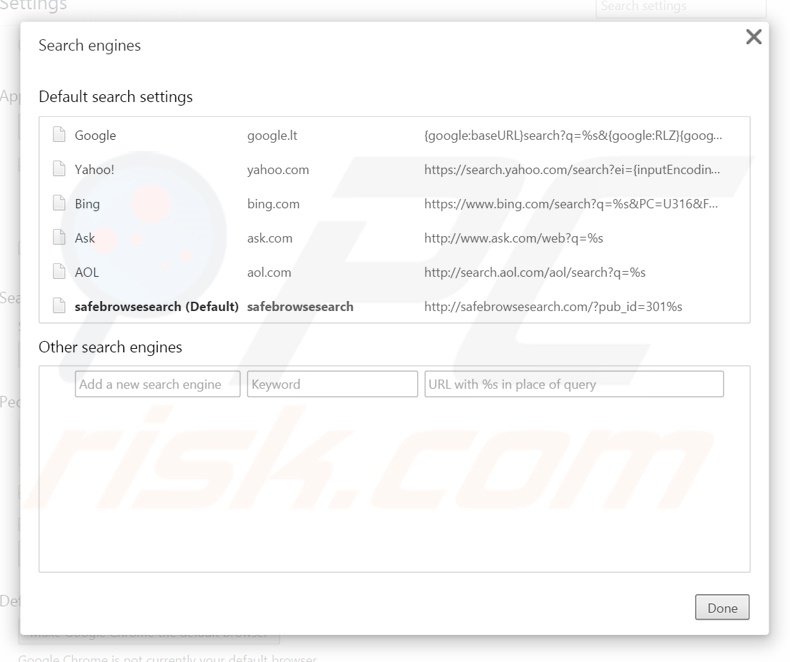 Eliminando safebrowsesearch.com del motor de búsqueda por defecto de Google Chrome