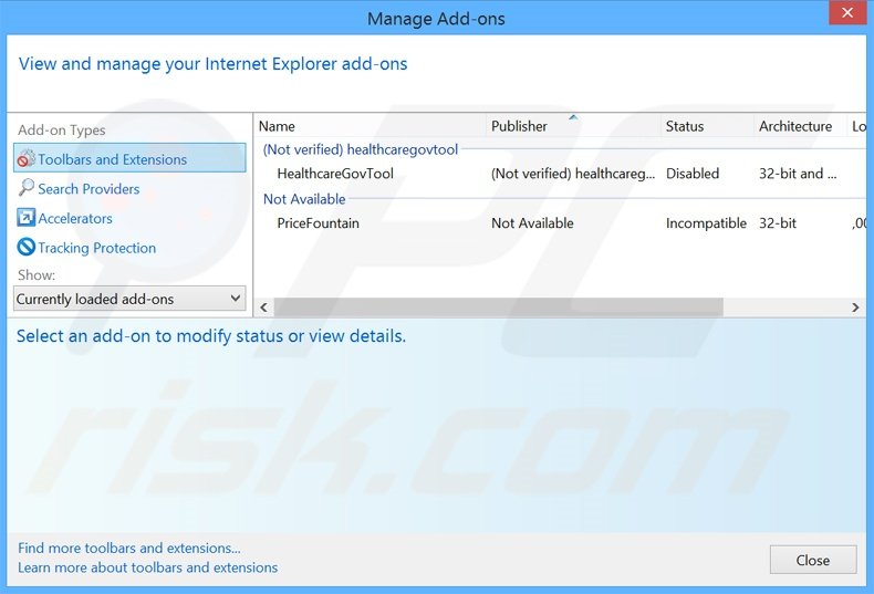 Eliminando las extensiones relacionadas con safebrowsesearch.com en Internet Explorer