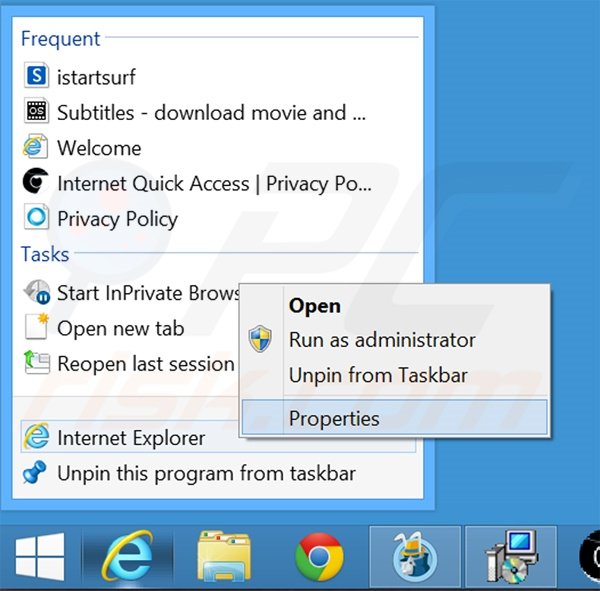 Eliminar safebrowsesearch.com del destino del acceso directo de Internet Explorer paso 1