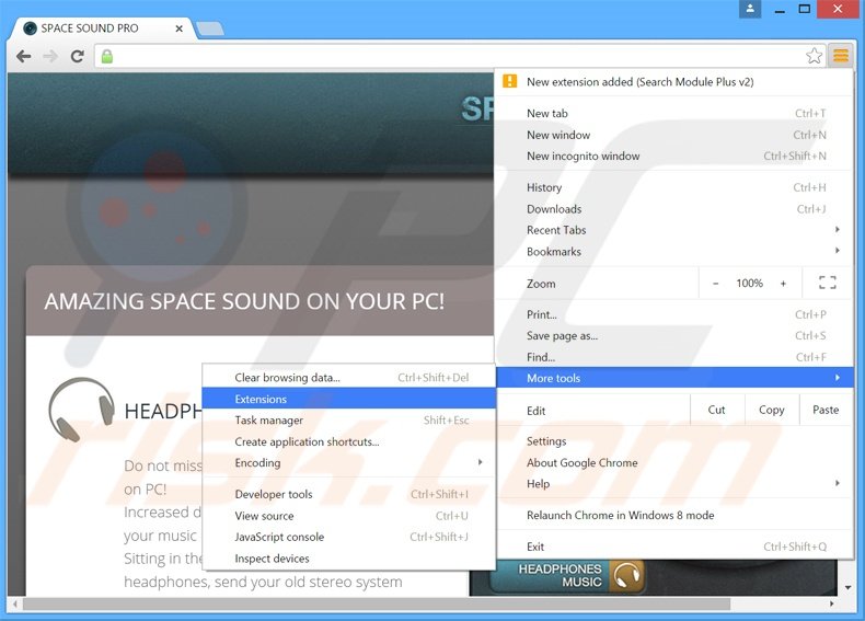 Eliminando los anuncios SpaceSoundPro de Google Chrome paso 1