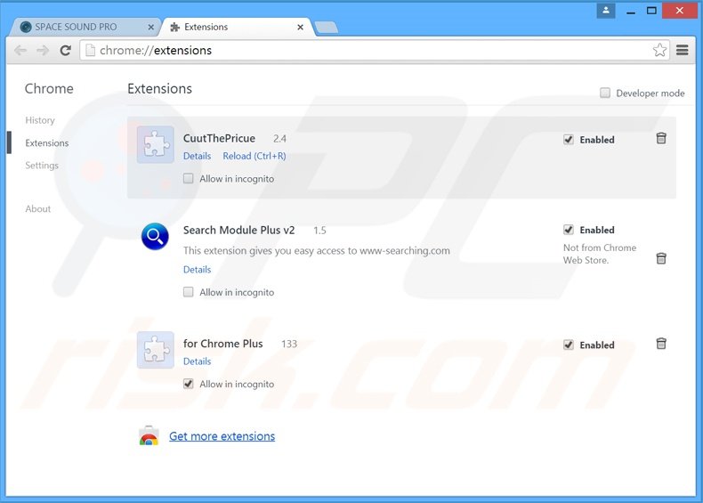 Eliminando los anuncios SpaceSoundPro de Google Chrome paso 2