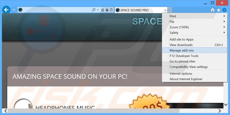 Eliminando los anuncios de SpaceSoundPro de Internet Explorer paso 1